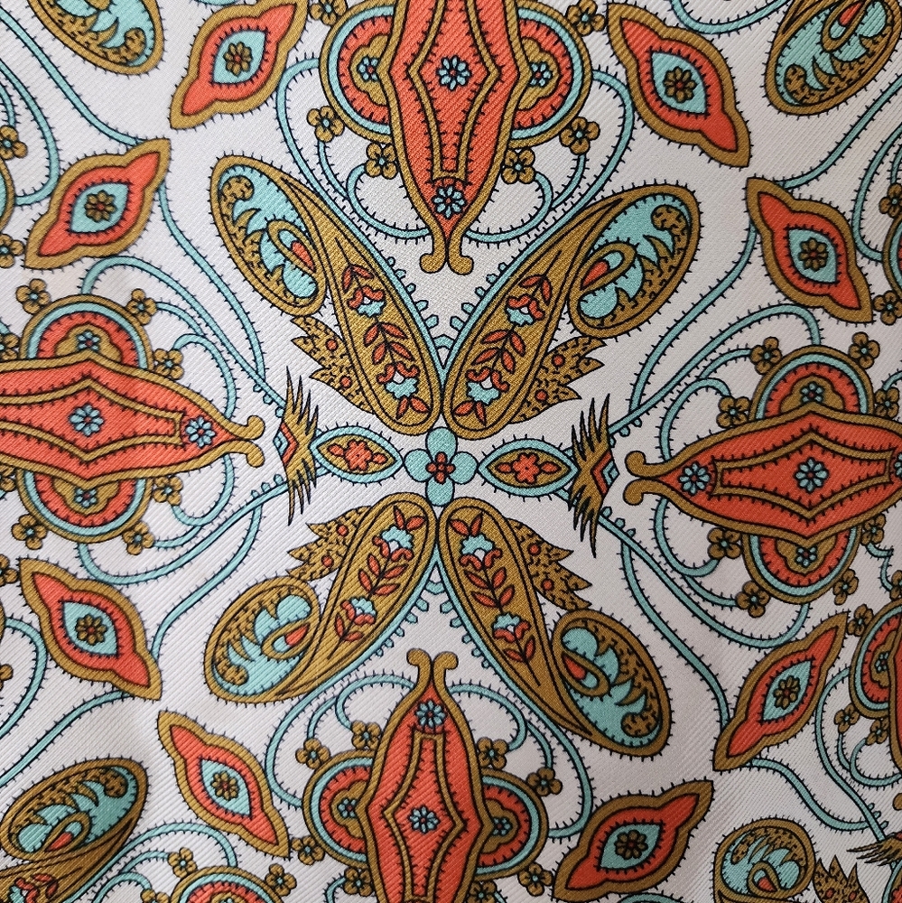 Vintage Talbots Psychedelic Butterfly Orange Blue Cream Bell Sleeve silk Blouse - Picture 8 of 8